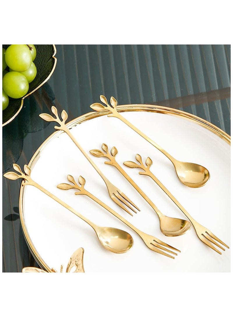 general Golden leaf fruit fork storage jar creative dessert home use cute cake fork meets the needs of afternoon tea - Image 2