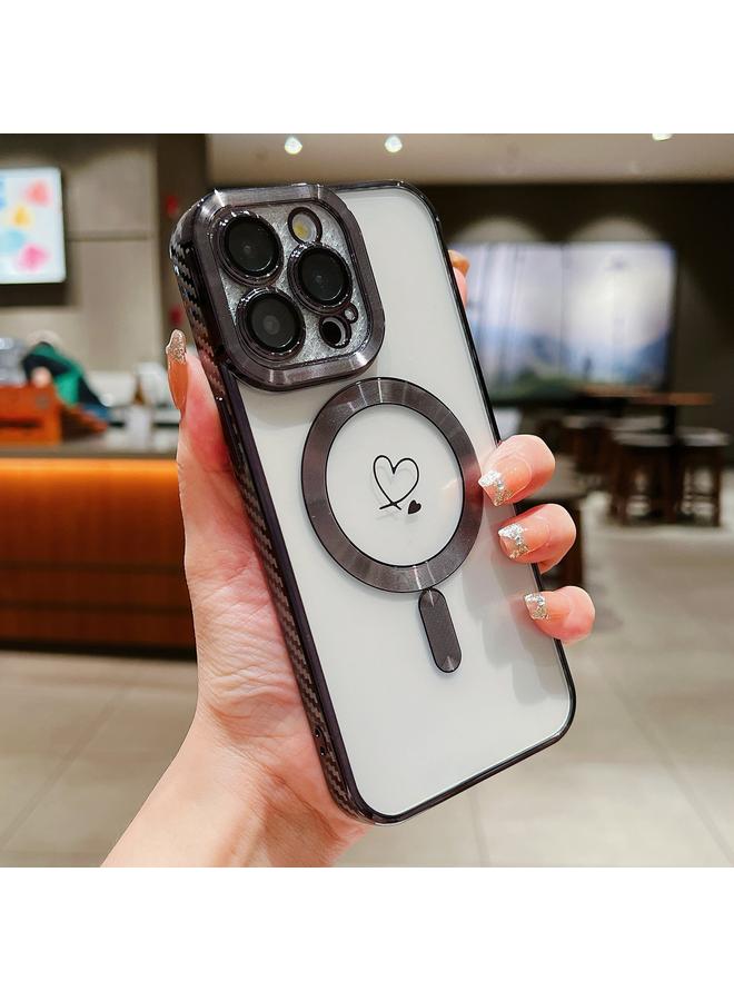 زبون جراب هاتف iPhone 13 Pro Loves مصنوع من ألياف الكربون المطلية الشفافة Magsafe TPU - Image 1