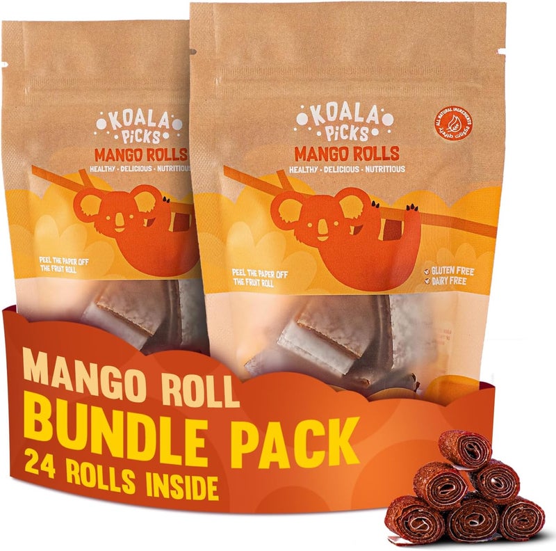 Koala Picks 24pcs Mango Fruit Rolls – No Preservatives – Healthy, Natural Snack for Kids Lunch Boxes & Adults – Made with Mangoes, Apples, and Honey - Nutritious Treat for Lunchbox - Image 1
