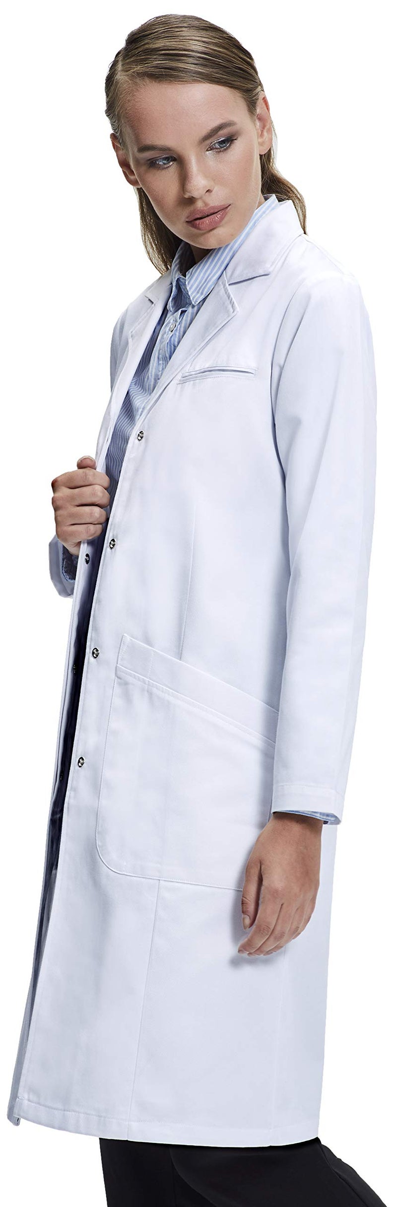 Dr. James Premium Lab Coat for Women, Multiple Pockets, Classic Fit, Concealed Snap Closing, 37" Length (8 (M)) - Image 1