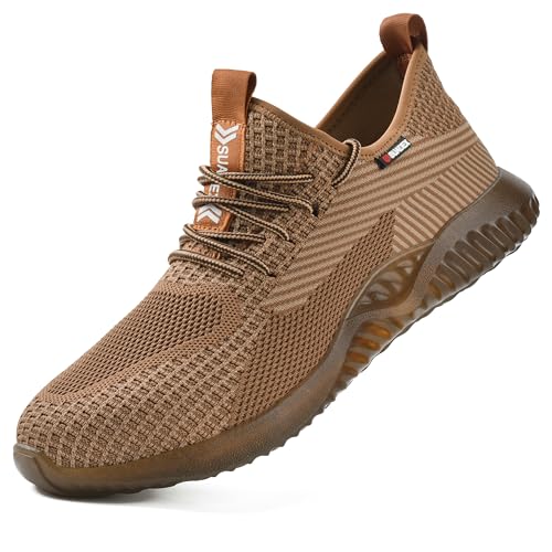 SUADEX Steel Toe Sneakers for Men Women Indestructible Steel Toe Shoes Lightweight Safety Shoes Puncture Proof Work Shoes Composite Toe Shoes Brown - Image 1