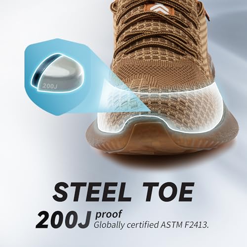SUADEX Steel Toe Sneakers for Men Women Indestructible Steel Toe Shoes Lightweight Safety Shoes Puncture Proof Work Shoes Composite Toe Shoes Brown - Image 4