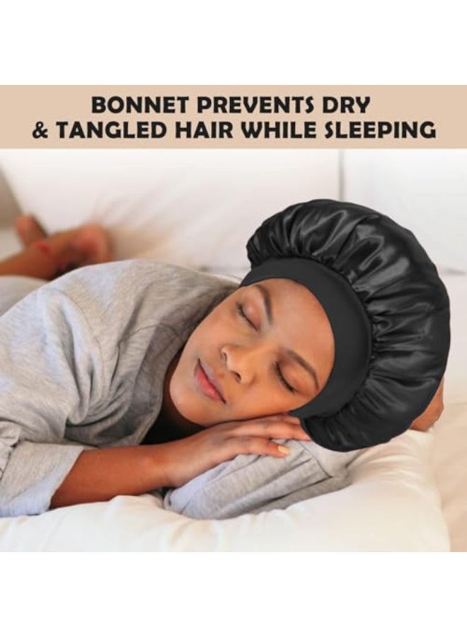 ZHENSILK 2Pcs Silk Bonnet for Sleeping Satin Hair Bonnets Soft Elastic Band Silk Sleep Cap Hair Wrap for WomenBlack - Image 3