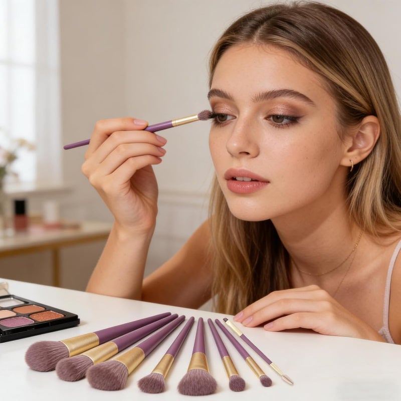 Makeup Brush Set, 9 Piece Soft Non Slip Beauty Facial Applicator, Makeup Brushes Set, for Women Skin Lip Brow Eyebrow Eyelash - Image 2
