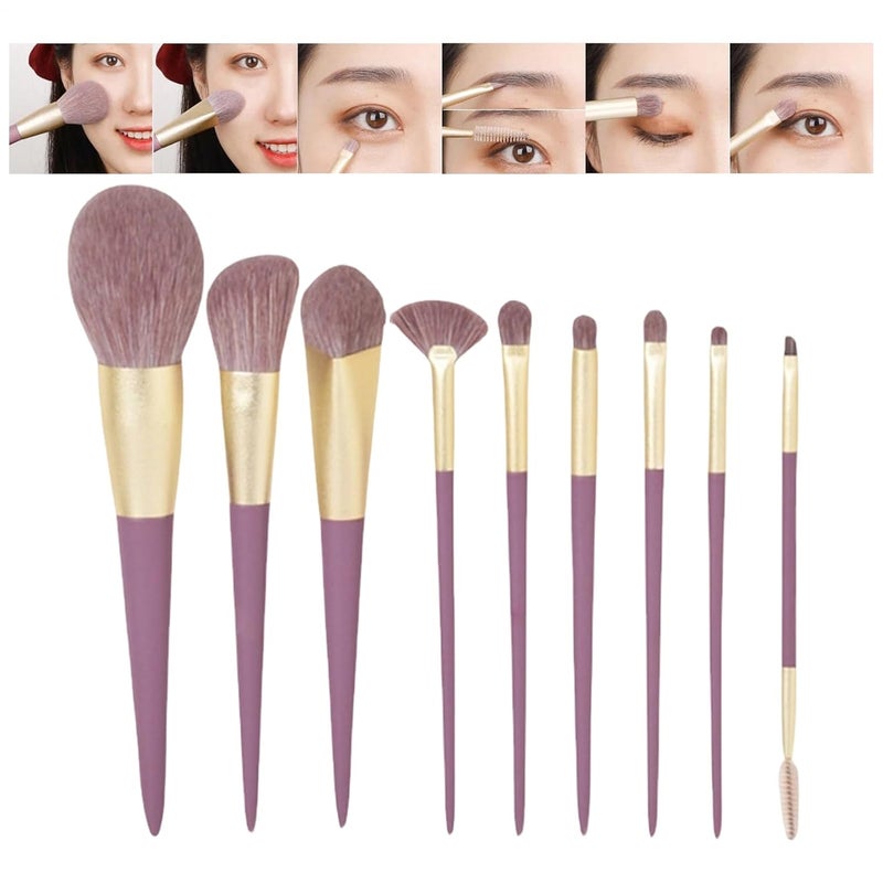 Makeup Brush Set, 9 Piece Soft Non Slip Beauty Facial Applicator, Makeup Brushes Set, for Women Skin Lip Brow Eyebrow Eyelash - Image 1