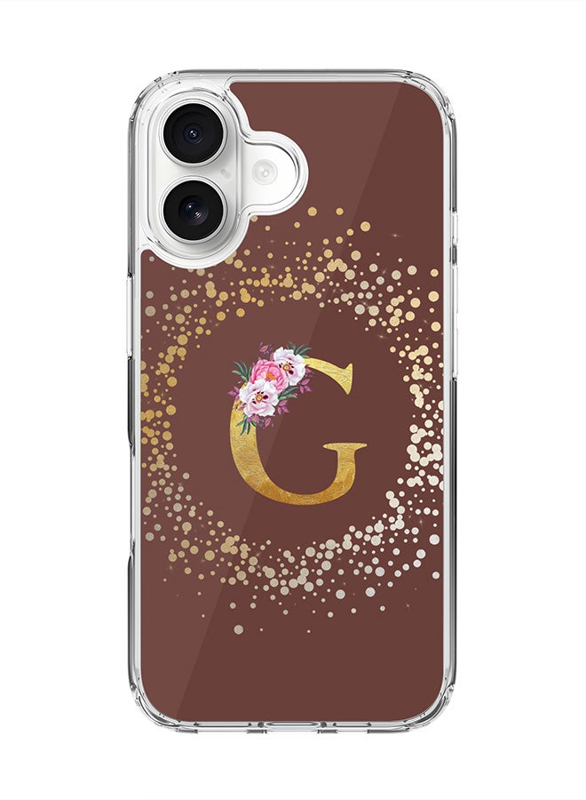 Stylizedd Classic Clear MagSafe Case for iPhone 17 , Hybrid Soft Case Flexible Edges Anti Drop TPU PC Gel Thin Transparent Cover [ Designed for iPhone 17 ] - Custom Monogram Initial Letter Floral Pattern Alphabet - G  (Brown )