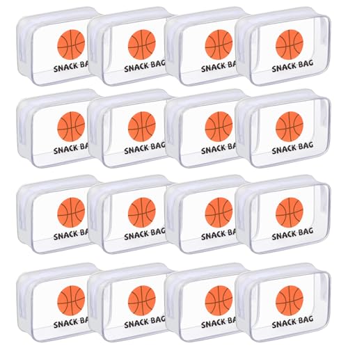 Kuabiz 16 Pcs Basketball Snack Bags for Team Basketball Party Gift Bags Clear Basketballs Goodie Snack Treat Candy Bag for Team Ground Birthday Sports Basketballs Party Favors - Image 1