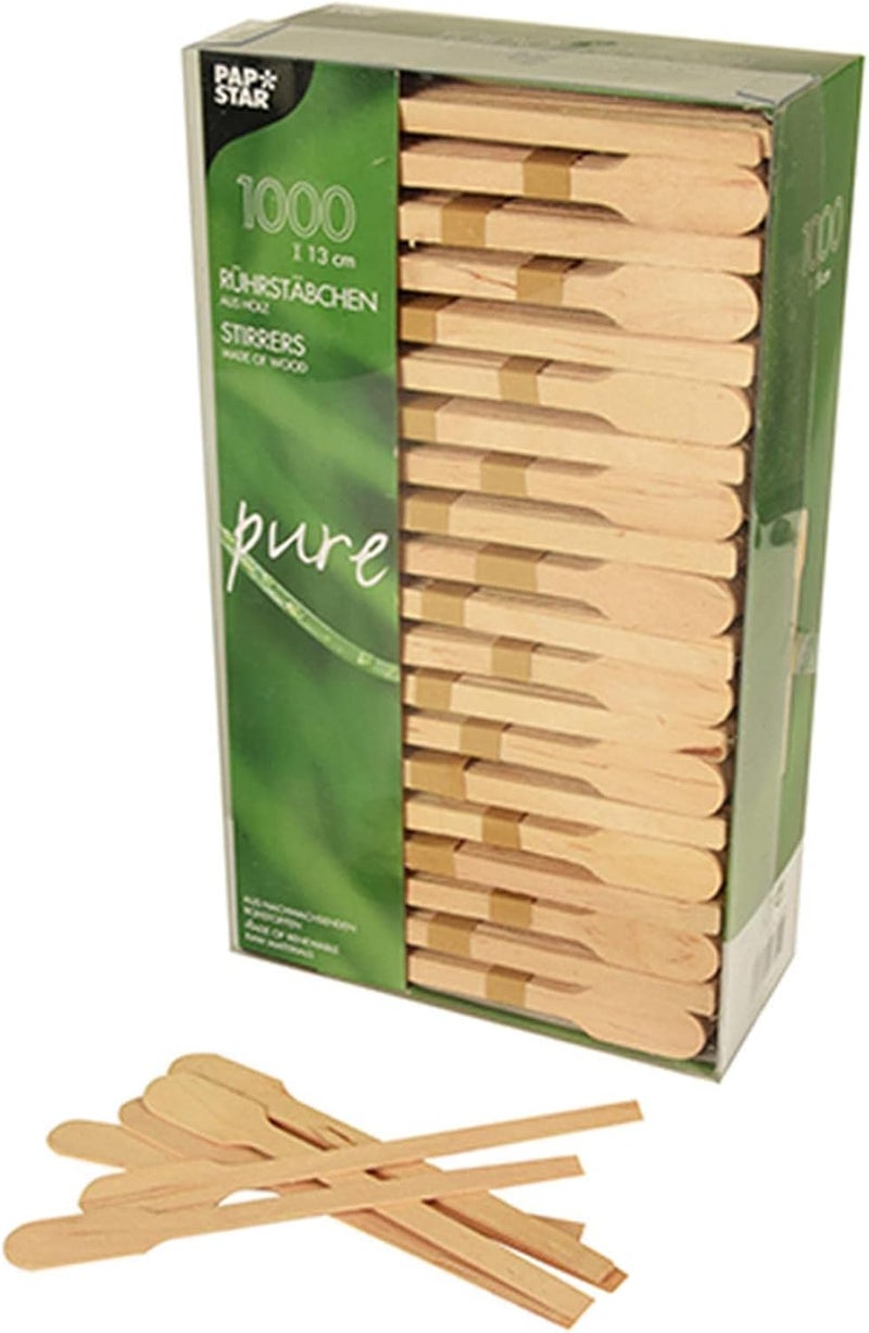 PAPSTAR 1000 Wooden Stirrers 13cm Paddle Shaped Stirrers - Image 1