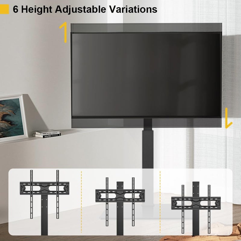 WKWKER Floor TV Stand for 27-65 inch LED Screen Adjustable TV Stand with Mount Swivel Floor Televisions Stand with Tempered Glass Base for Corner Bedroom Living Room Max VESA 400x400mm - Image 5