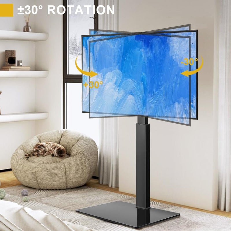 WKWKER Floor TV Stand for 27-65 inch LED Screen Adjustable TV Stand with Mount Swivel Floor Televisions Stand with Tempered Glass Base for Corner Bedroom Living Room Max VESA 400x400mm - Image 2