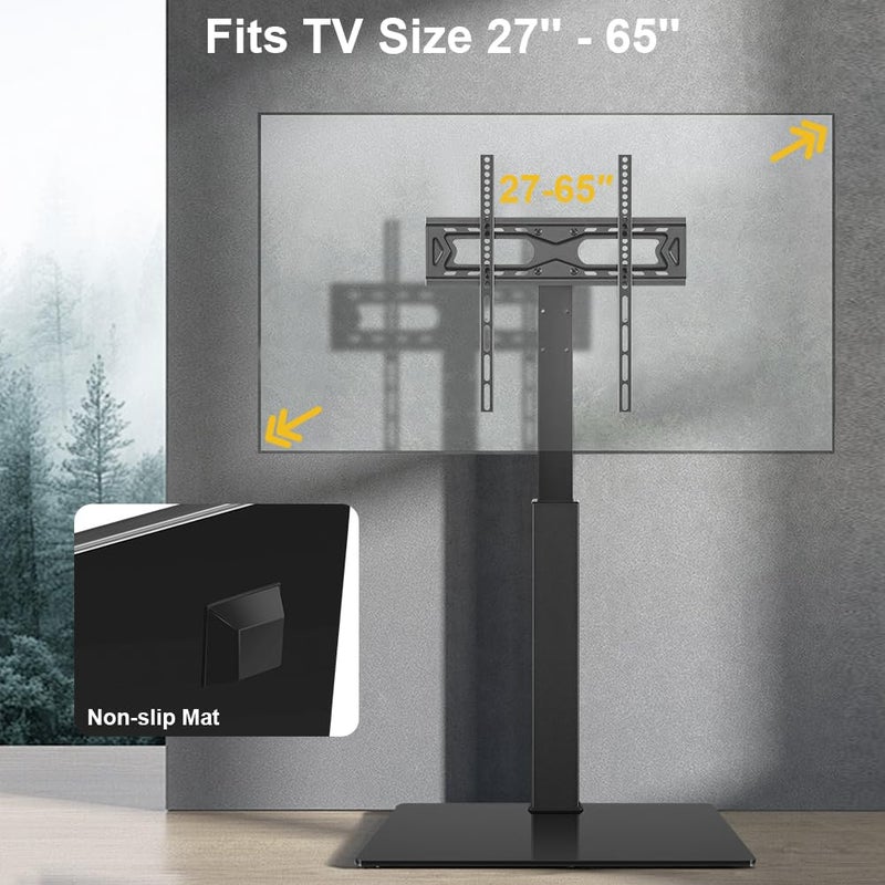 WKWKER Floor TV Stand for 27-65 inch LED Screen Adjustable TV Stand with Mount Swivel Floor Televisions Stand with Tempered Glass Base for Corner Bedroom Living Room Max VESA 400x400mm - Image 3