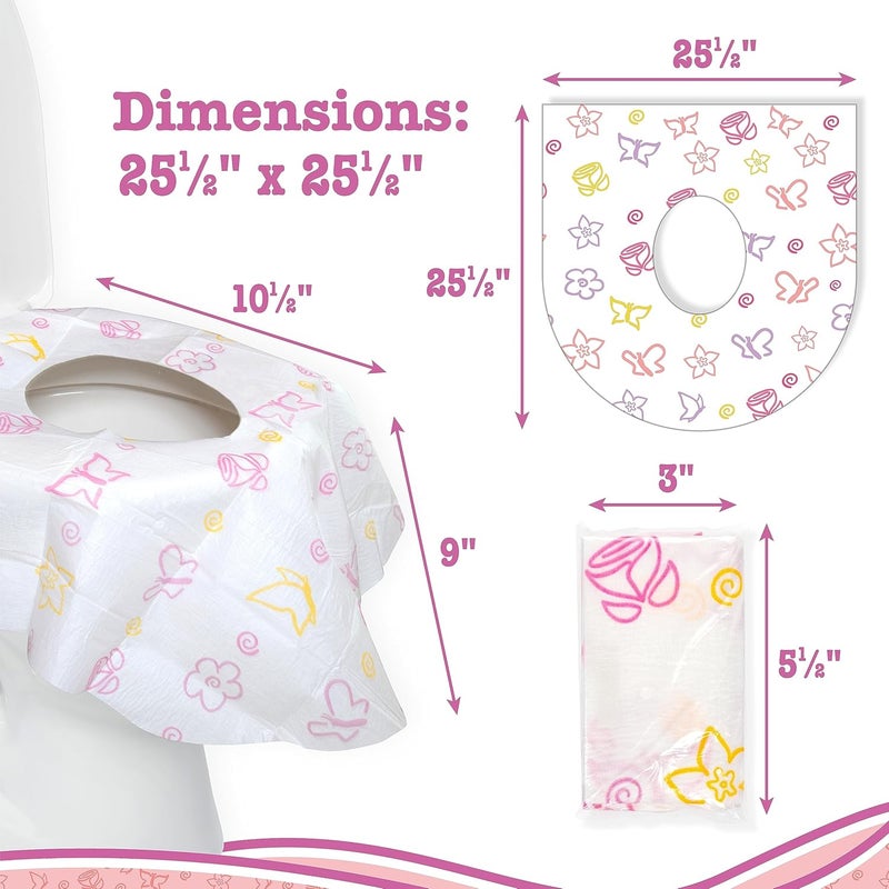 Potty Shields Toilet Seat Covers Disposable (6 Pack, Floral) - XL Waterproof Toilet Cover for Toddlers, Kids & Adults - Portable & Individually Wrapped for Travel, Potty Training & Public Restrooms - Image 5