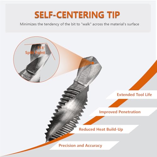 Hymnorq 6-Piece Combination Tap and Drill Bit Set with Dual Twist Flute and 118° Split Point, High-Speed Steel, 1/4" Hex Shank, Ranging from BSW 1/8"-40 to BSW 3/8"-16 - Image 3