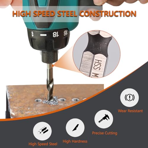 Hymnorq 6-Piece Combination Tap and Drill Bit Set with Dual Twist Flute and 118° Split Point, High-Speed Steel, 1/4" Hex Shank, Ranging from BSW 1/8"-40 to BSW 3/8"-16 - Image 5