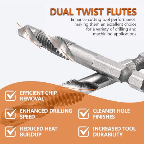 Hymnorq 6-Piece Combination Tap and Drill Bit Set with Dual Twist Flute and 118° Split Point, High-Speed Steel, 1/4" Hex Shank, Ranging from BSW 1/8"-40 to BSW 3/8"-16 - Image 4