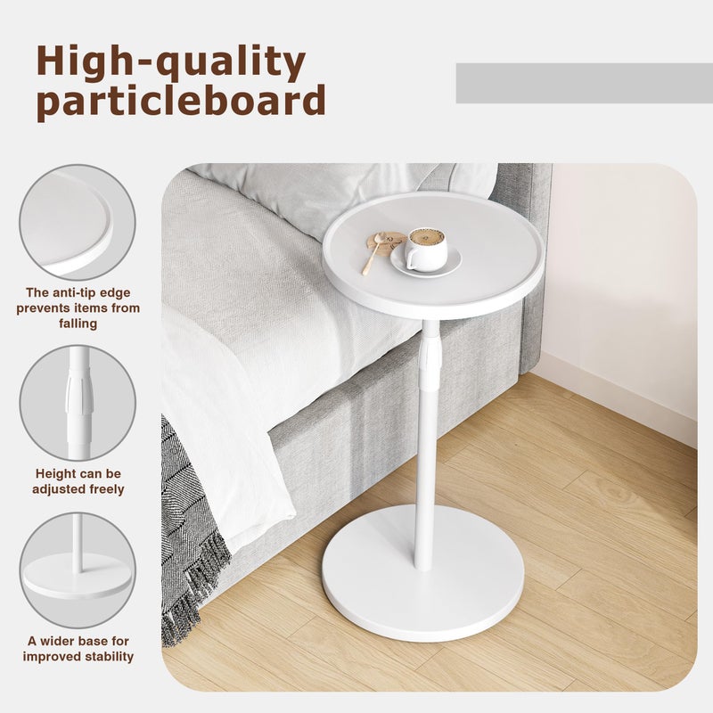 IRCPEN Adjustable End Table, Small Round Side Table, Drink Table for Small Spaces, Pedestal Nightstand for Living Room, Bedroom, Sofa Couch, White ET-010WW - Image 5