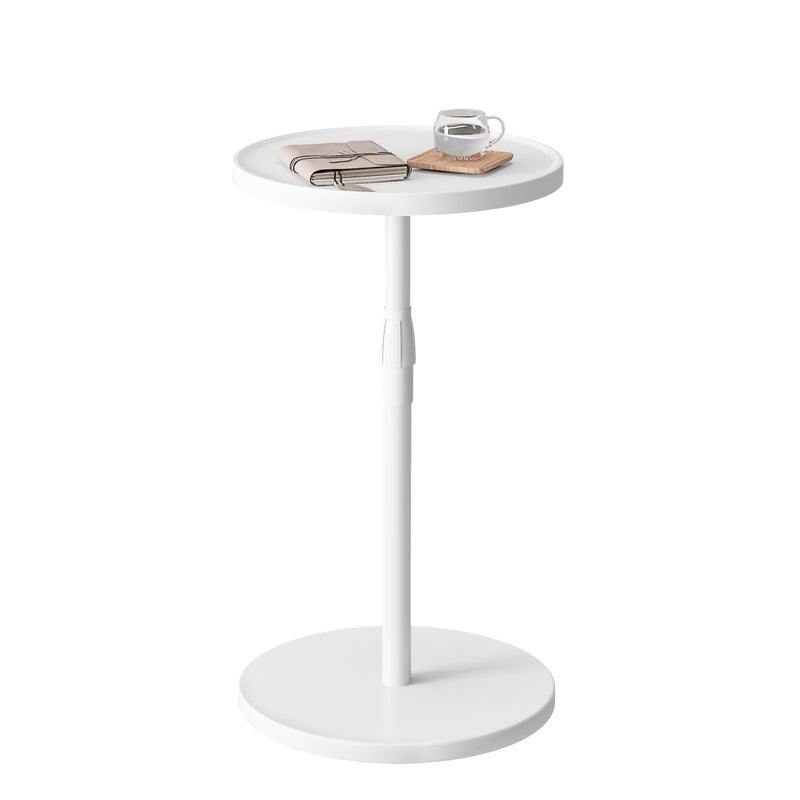 IRCPEN Adjustable End Table, Small Round Side Table, Drink Table for Small Spaces, Pedestal Nightstand for Living Room, Bedroom, Sofa Couch, White ET-010WW - Image 1