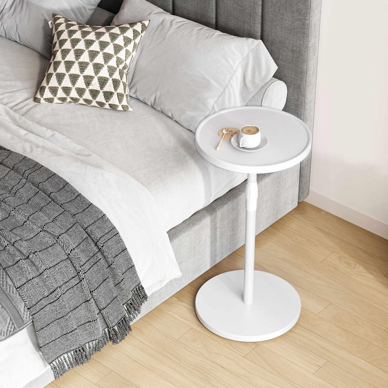 IRCPEN Adjustable End Table, Small Round Side Table, Drink Table for Small Spaces, Pedestal Nightstand for Living Room, Bedroom, Sofa Couch, White ET-010WW - Image 4