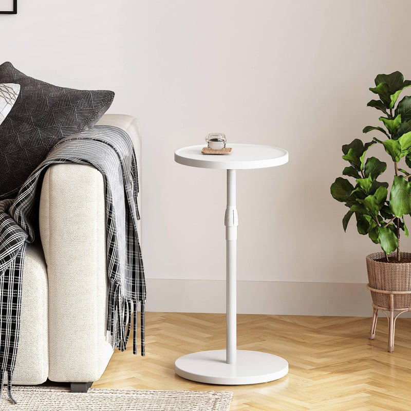 IRCPEN Adjustable End Table, Small Round Side Table, Drink Table for Small Spaces, Pedestal Nightstand for Living Room, Bedroom, Sofa Couch, White ET-010WW - Image 2