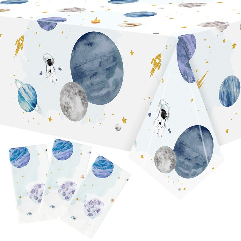 BkeeCten 3Pack First Trip Around The Sun Space Party Tablecloths Outer Space Theme Disposable Rectangle Table Cover Decorations for 1st Birthday Baby Shower Party Tablecover Supply 866x51 Inch
