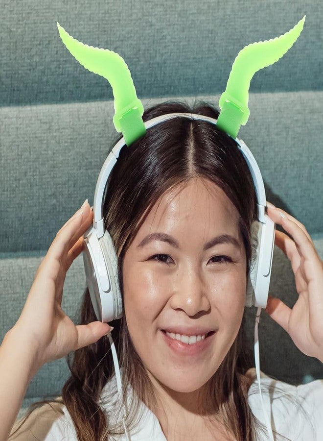 HOMSFOU Glow-in-the-Dark Green Silicone Horns for Headphones - Cute Headset Decoration Attachment for Cosplay, Halloween, and Festival Props - Image 4