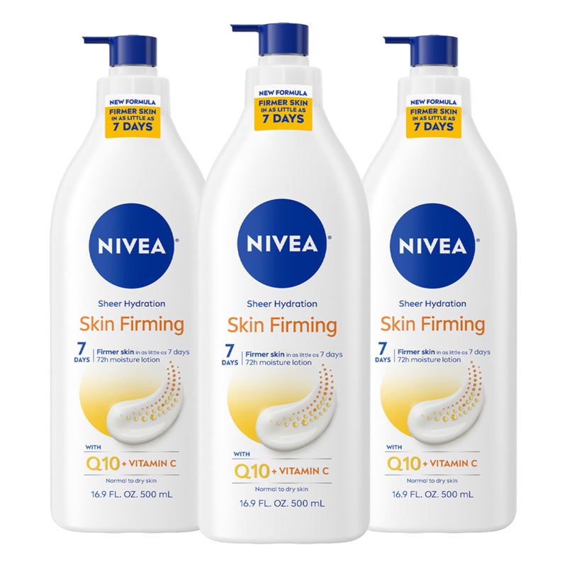 Nivea لوشن الجسم نيفيا لشد البشرة وترطيبها الخفيف مع Q10 وكرياتين، عبوة لوشن لشد البشرة، 16.9 أونصة سائلة زجاجة مضخة، عبوة من 3 - Image 1