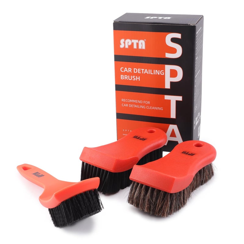 SPTA 3Pcs Car Detailing Brush Kit, Leather & Textile Interior Brush, Comfortable Grip and Scratch-Free Cleaning for Dashboard, Wheels, Seats, Foot Mats and Small Areas, Black - Image 1