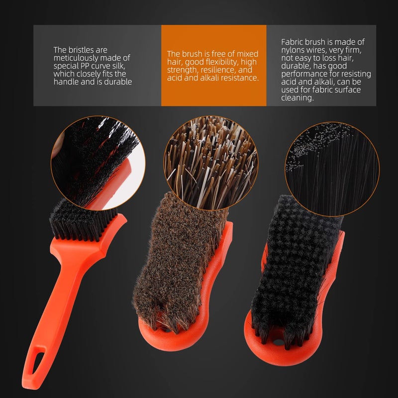 SPTA 3Pcs Car Detailing Brush Kit, Leather & Textile Interior Brush, Comfortable Grip and Scratch-Free Cleaning for Dashboard, Wheels, Seats, Foot Mats and Small Areas, Black - Image 2