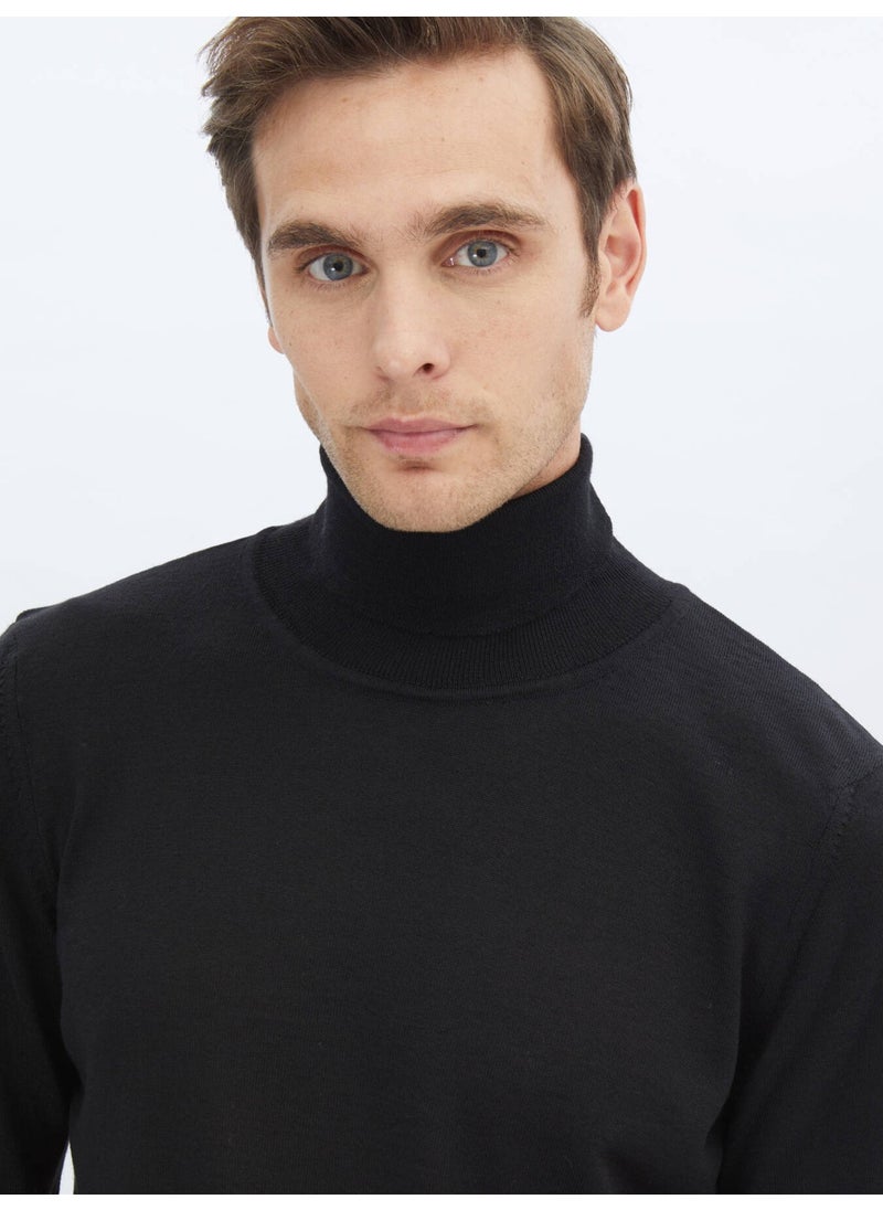 Kip - Black Full Turtleneck Plain Knit Wool Blend Sweater - Image 1