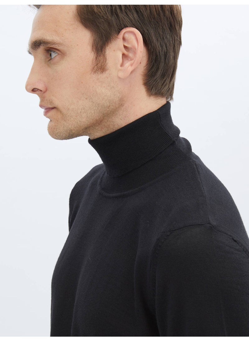 Kip - Black Full Turtleneck Plain Knit Wool Blend Sweater - Image 1