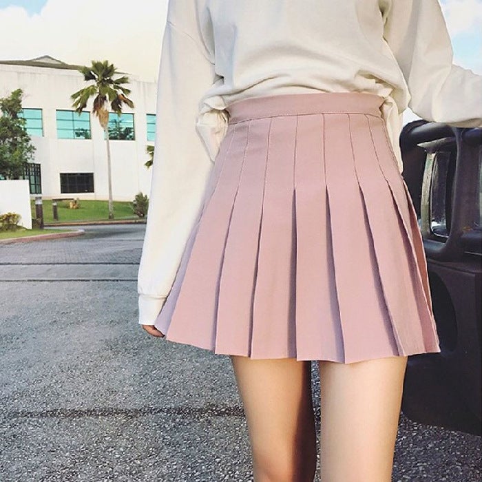 A-Line Pleated Dress Skirt with Safety Shorts for Women deep khakis - Image 2