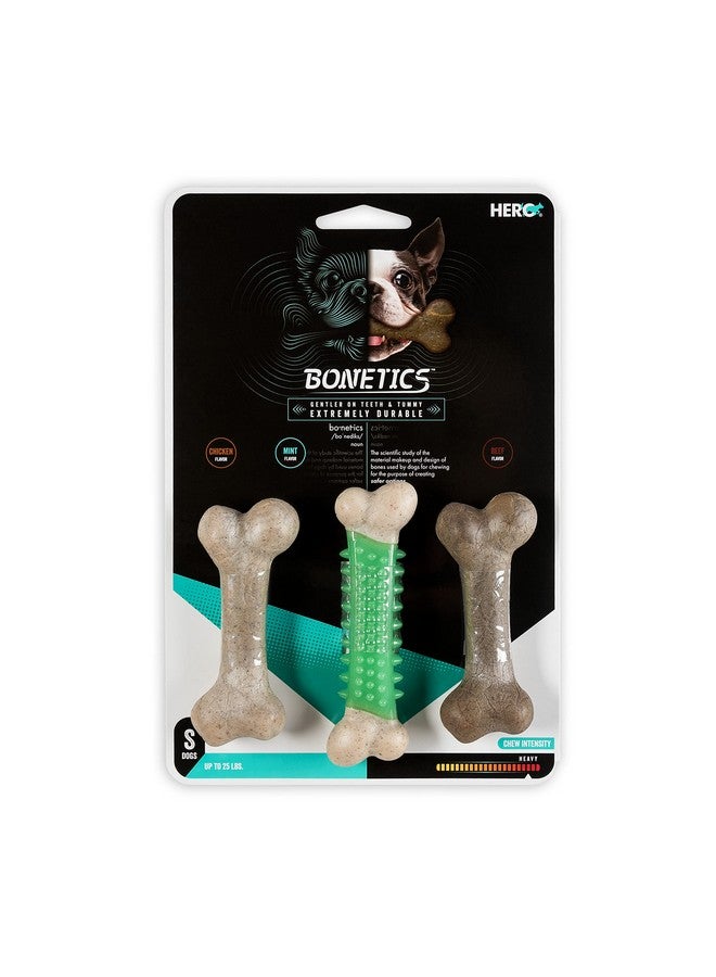 Hero Bonetics Femur & Dental Bones - Dog and Puppy Bones for Aggresive Chewers - Designed for Small Dogs Up to 25 lbs - Chicken, Mint and Beef Flavored (Pack of 3) - Image 1