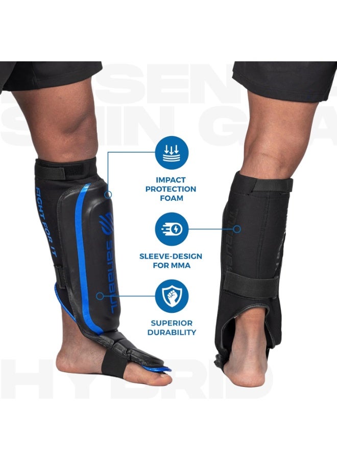 سنابول واقي سيقان Sanabul للمواي تاي والملاكمة – أزرق معدني، L/XL، أحزمة قابلة للتعديل - Image 2