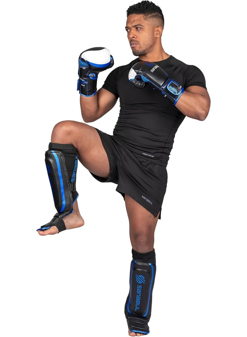 سنابول واقي سيقان Sanabul للمواي تاي والملاكمة – أزرق معدني، L/XL، أحزمة قابلة للتعديل - Image 4
