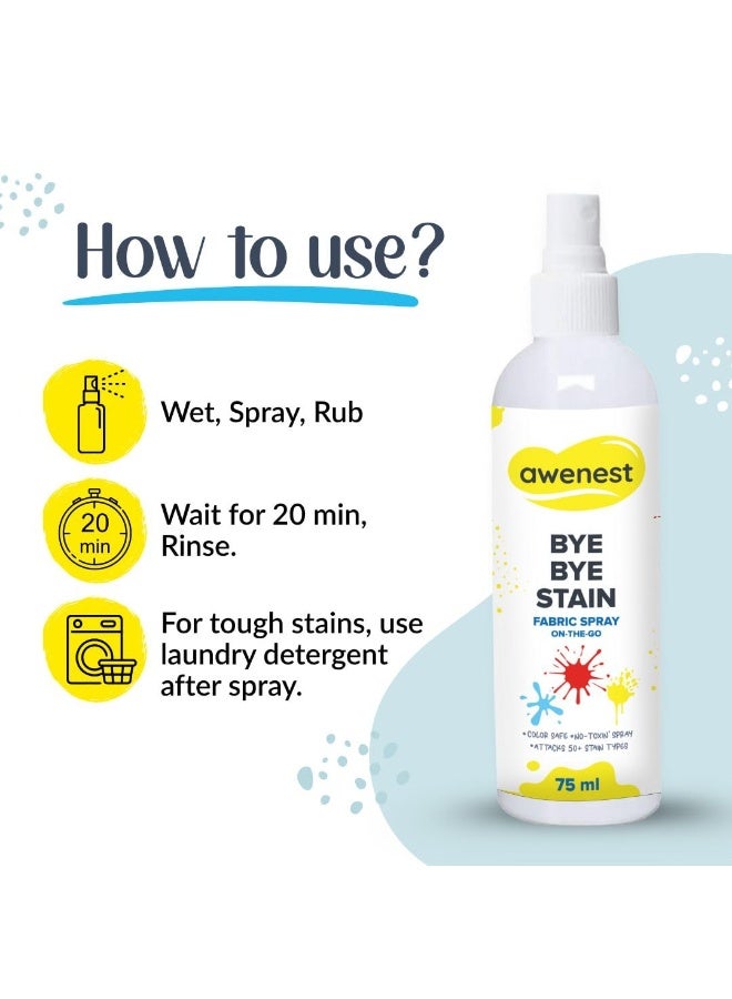 awenest Bye Bye Food Stain & Bye Bye Doodle Combo | Fabric Stain Remover 75 ml + Wall Scribble Cleaner 100ml | Removes Food, Oil, Ink, Crayon, Pencil, Sketch & Acrylic Marks | Safe, Plant-Based Cleaning Sprays - Image 3