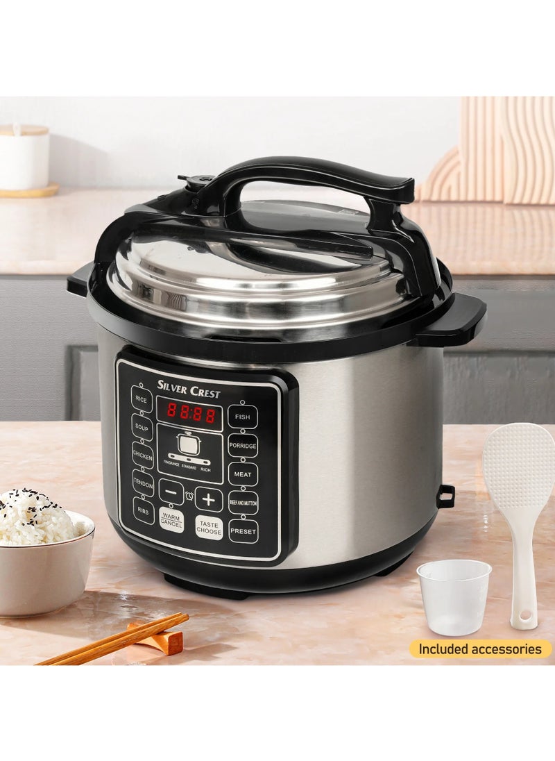 SILVER CREST 10 In 1 Electric Pressure Cooker Instant Programmable Smart Pot 1050 Watts Rice Cooker, 6 Liters, 10 Smart Programs Black MES6817