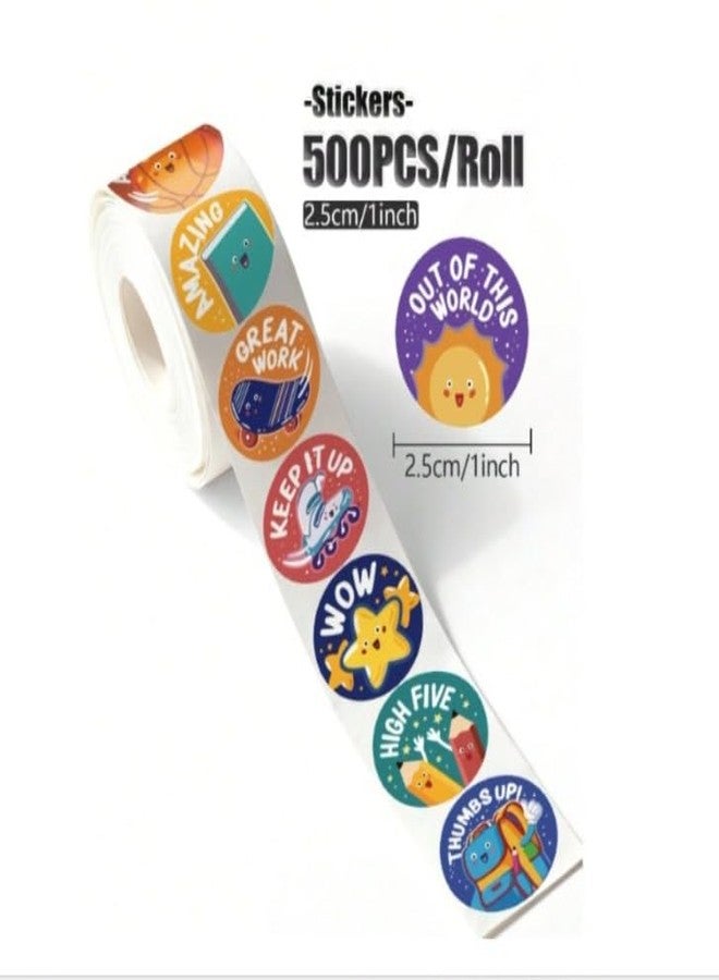 Slipps 500 Stickers/Roll Cute Cartoon Good Job You Did It Encouragement Stickers Cartoon Pattern Design Very Suitable for Learning Reward Game Gifts Round Seal Label PVC Self-Adhesive - Image 3