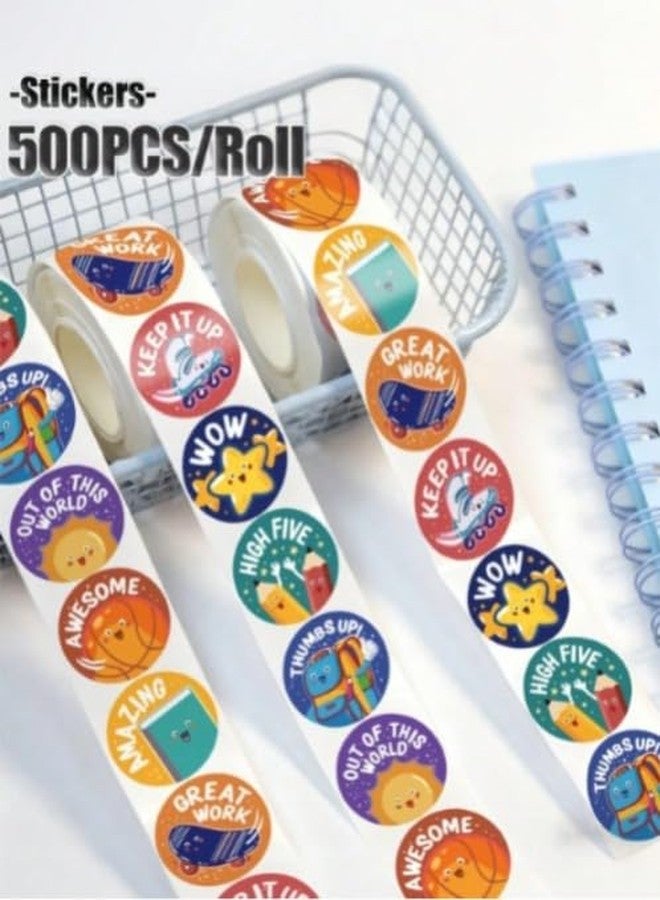 Slipps 500 Stickers/Roll Cute Cartoon Good Job You Did It Encouragement Stickers Cartoon Pattern Design Very Suitable for Learning Reward Game Gifts Round Seal Label PVC Self-Adhesive - Image 2