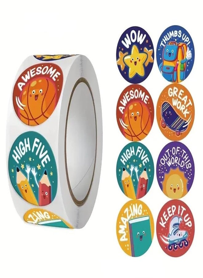 Slipps 500 Stickers/Roll Cute Cartoon Good Job You Did It Encouragement Stickers Cartoon Pattern Design Very Suitable for Learning Reward Game Gifts Round Seal Label PVC Self-Adhesive - Image 1