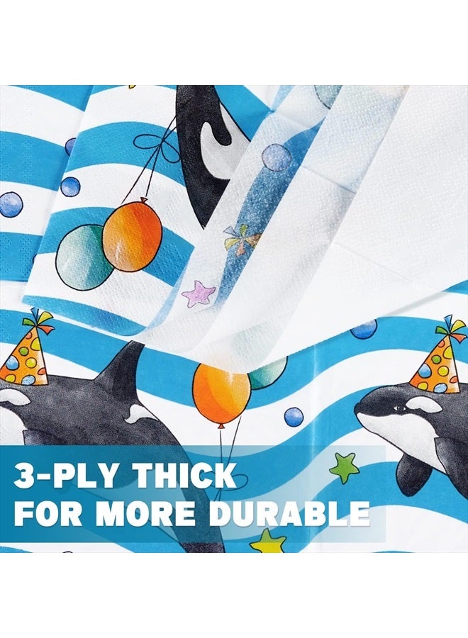 Orca Party Plates and Napkins - 48 PCS Orca Birthday Party Supplies for Kids Blue Ocean Under the Sea Party Decorations Baby Shower Dinner Dessert Tableware Set Serves 16 Guests