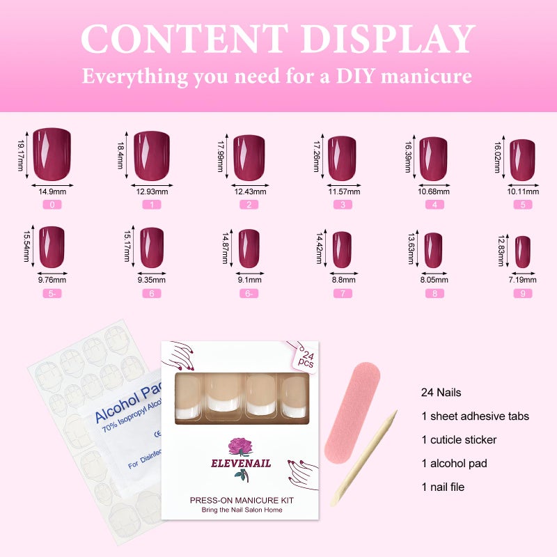 ELEVENAIL Press on Nails Glossy Dark Rose Pink False Nails Medium Length Squoval Nail Art Tips Salon Women Girls DIY Manicure Daily Reusable Daily Office Home Party Acrylic Stick On Fake Nails - Image 5