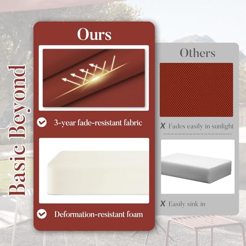 Basic Beyond Outdoor Chair Cushions for Patio Furniture Waterproof Outdoor Seat Cushions Set of 4 19 x 19 Patio Chair Cushions Set of 4 with Ties and Handle Brick Red - Image 3