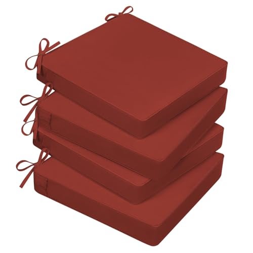 Basic Beyond Outdoor Chair Cushions for Patio Furniture Waterproof Outdoor Seat Cushions Set of 4 19 x 19 Patio Chair Cushions Set of 4 with Ties and Handle Brick Red - Image 1