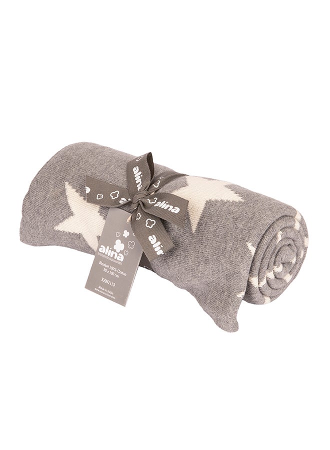 Alina Blanket 100% Cotton Knitted (Star Light Grey Melange-Natural ) - Image 3