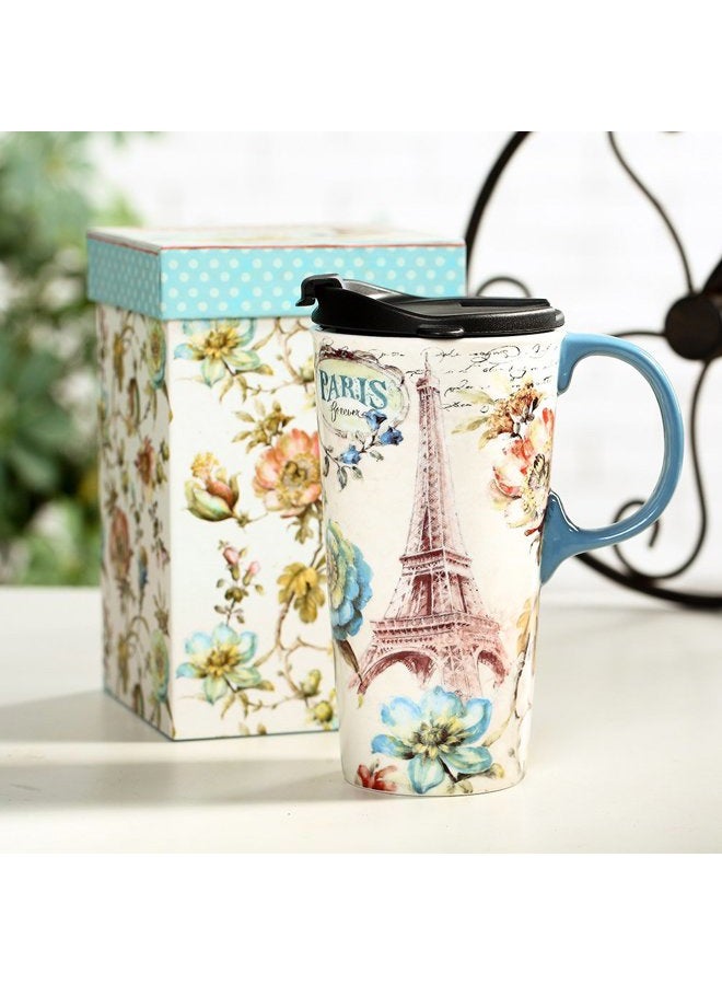 Topadorn Tall Ceramic Travel Mug 17 oz. Sealed Lid With Gift Box Paris - Image 2