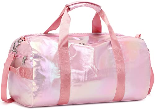 LEDAOU Gym Bag Sports Duffle Bag with Wet Pocket Weekender Overnight Bags with Waterproof Shoe Compartment for Girls Kids Women Travel Dance Yoga Workout Bags (Pink) - Image 1