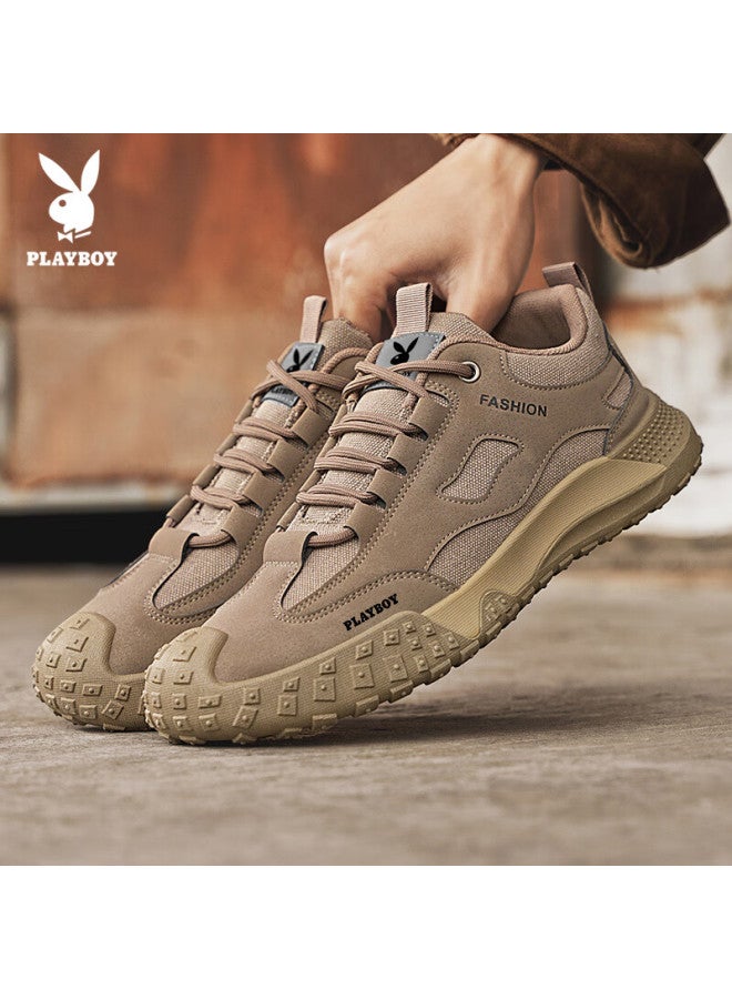Playboy Men's Shoes Autumn Winter Hiking Shoes Trendy Dad Sneakers Outdoor Casual Sports Shoes Khaki Size 42 - Image 5