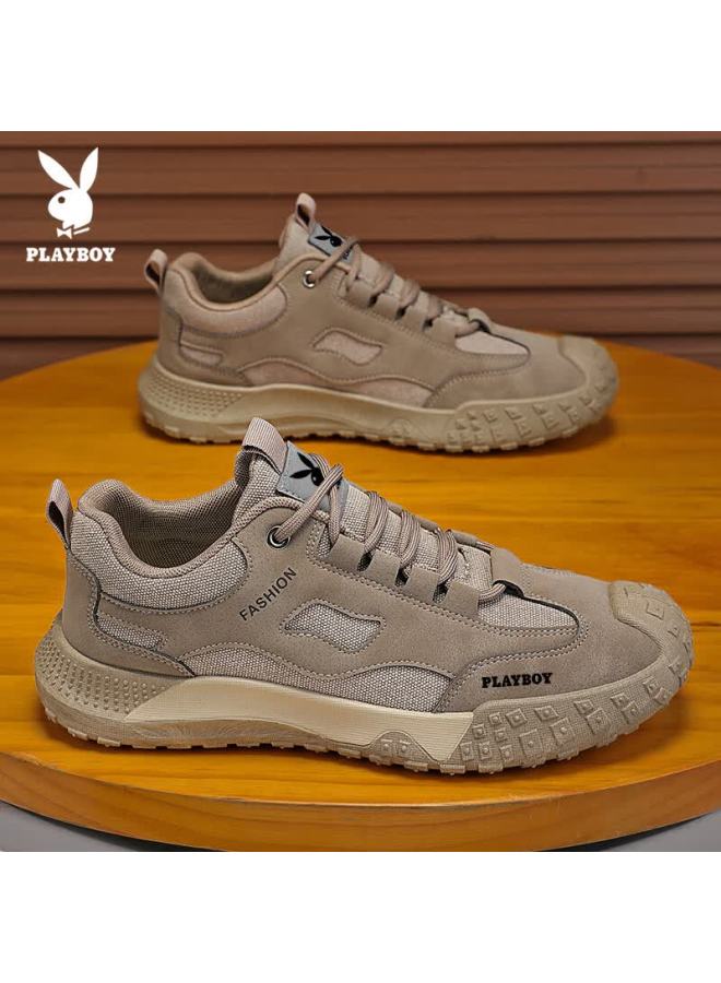 Playboy Men's Shoes Autumn Winter Hiking Shoes Trendy Dad Sneakers Outdoor Casual Sports Shoes Khaki Size 42 - Image 2