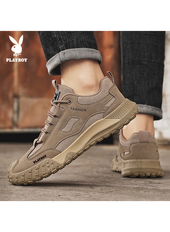 Playboy Men's Shoes Autumn Winter Hiking Shoes Trendy Dad Sneakers Outdoor Casual Sports Shoes Khaki Size 42 - Image 1
