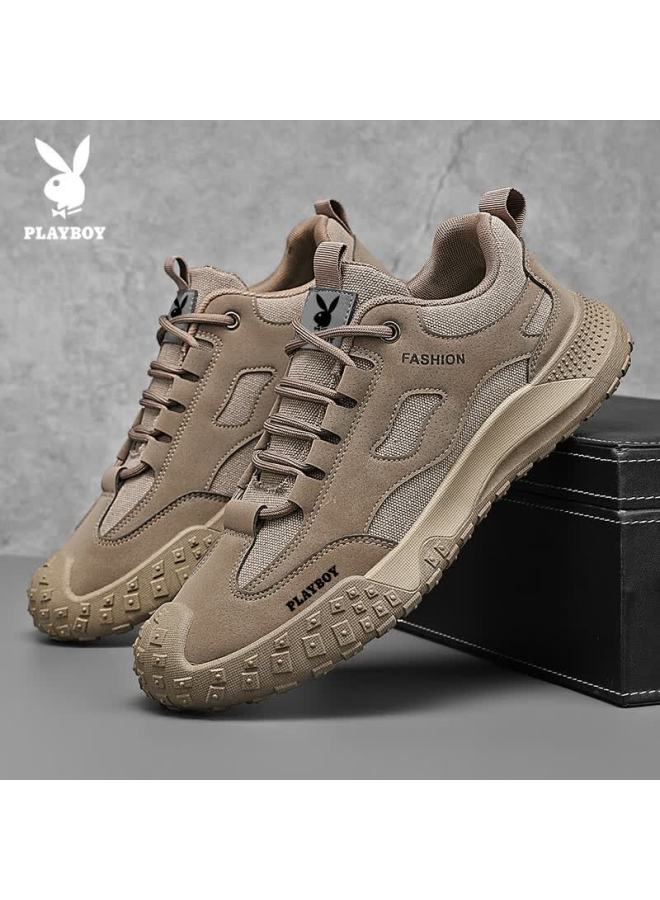 Playboy Men's Shoes Autumn Winter Hiking Shoes Trendy Dad Sneakers Outdoor Casual Sports Shoes Khaki Size 42 - Image 4